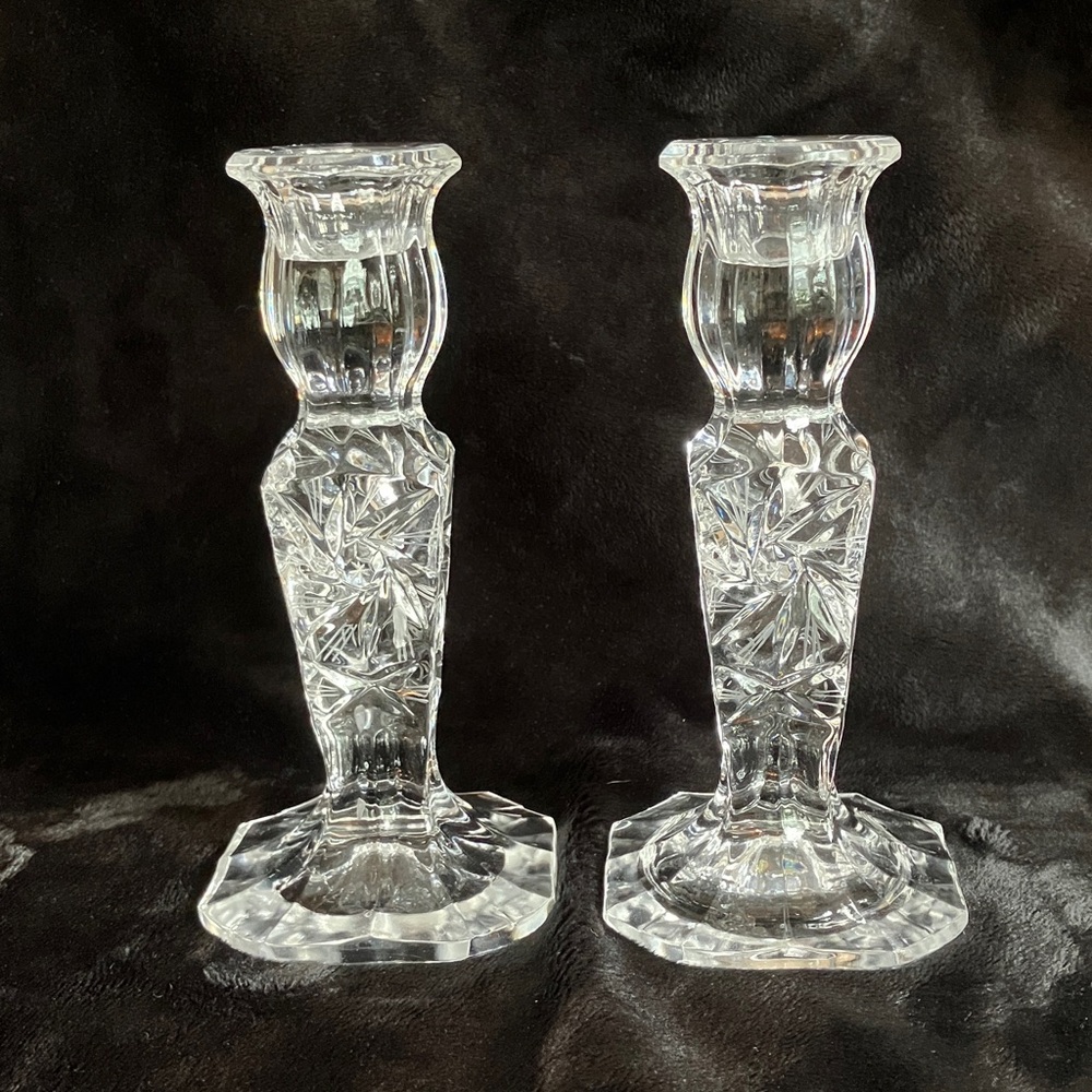 Crystal Candlesticks Pair Pinwheel Design
